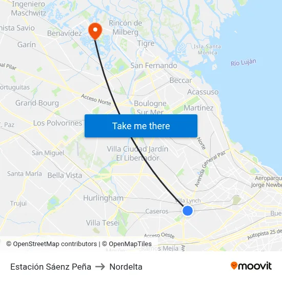 Estación Sáenz Peña to Nordelta map