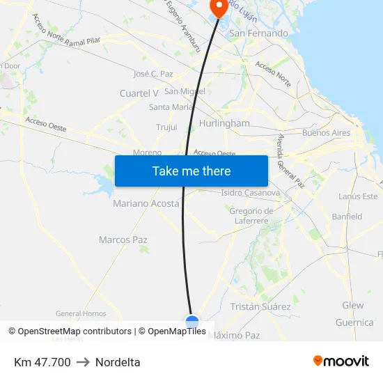 Km 47.700 to Nordelta map