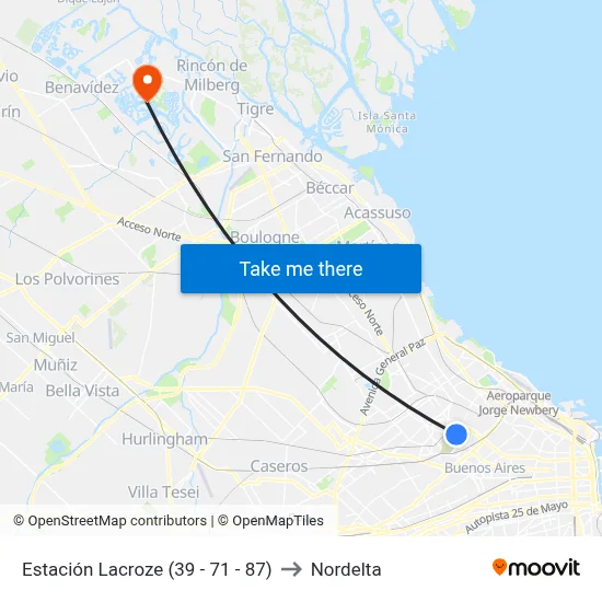 Estación Lacroze (39 - 71 - 87) to Nordelta map