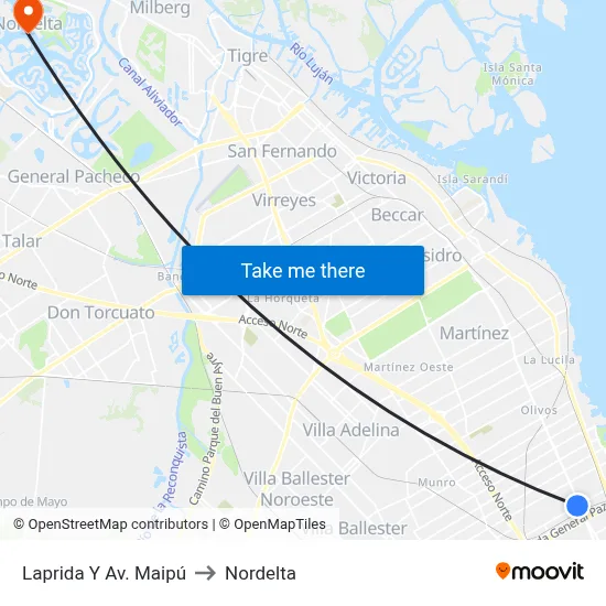 Laprida Y Av. Maipú to Nordelta map
