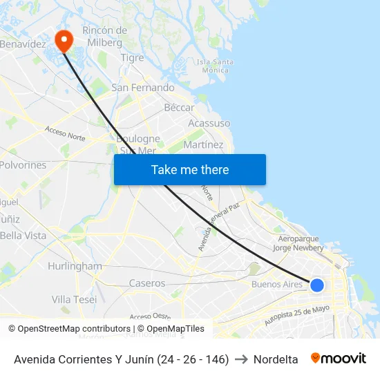 Avenida Corrientes Y Junín (24 - 26 - 146) to Nordelta map