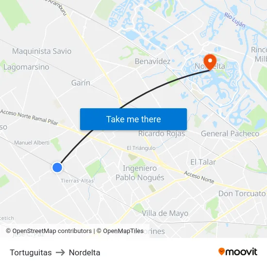 Tortuguitas to Nordelta map