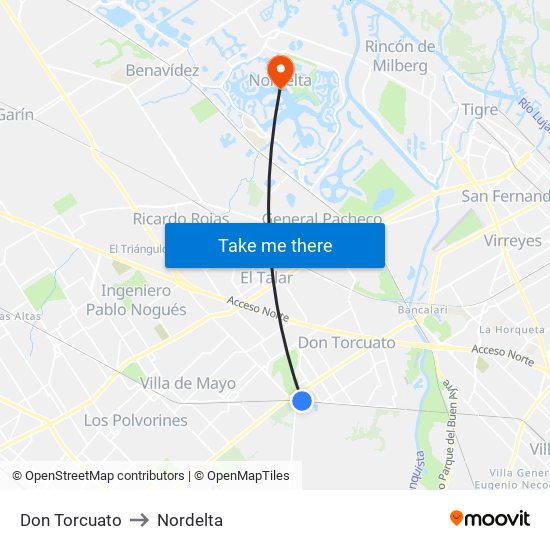 Don Torcuato to Nordelta map