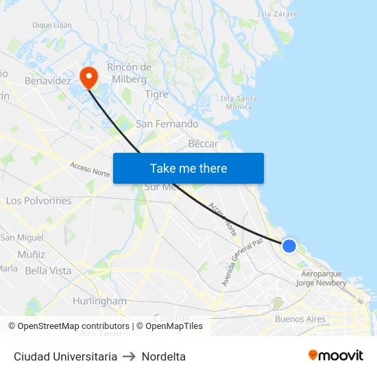 Ciudad Universitaria to Nordelta map
