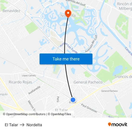 El Talar to Nordelta map