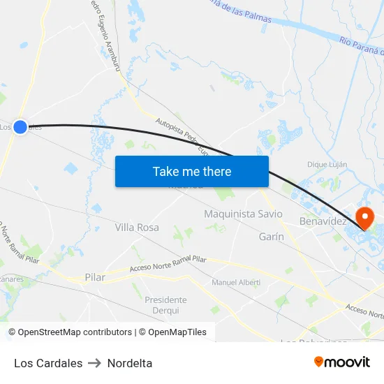 Los Cardales to Nordelta map