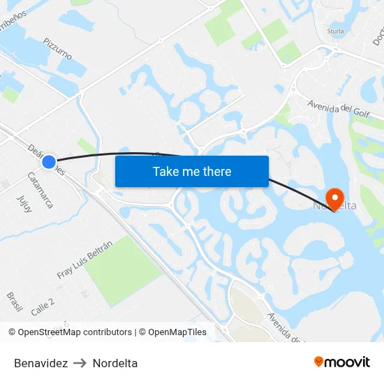 Benavidez to Nordelta map