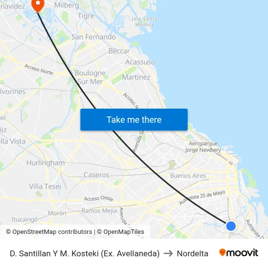 D. Santillan Y M. Kosteki (Ex. Avellaneda) to Nordelta map
