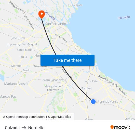 Calzada to Nordelta map