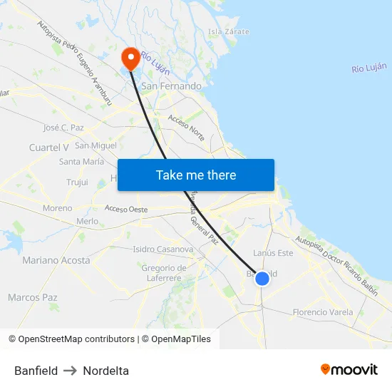 Banfield to Nordelta map