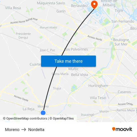 Moreno to Nordelta map