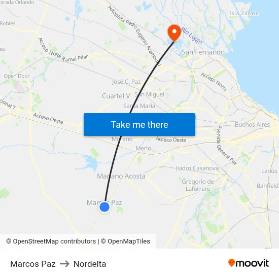 Marcos Paz to Nordelta map