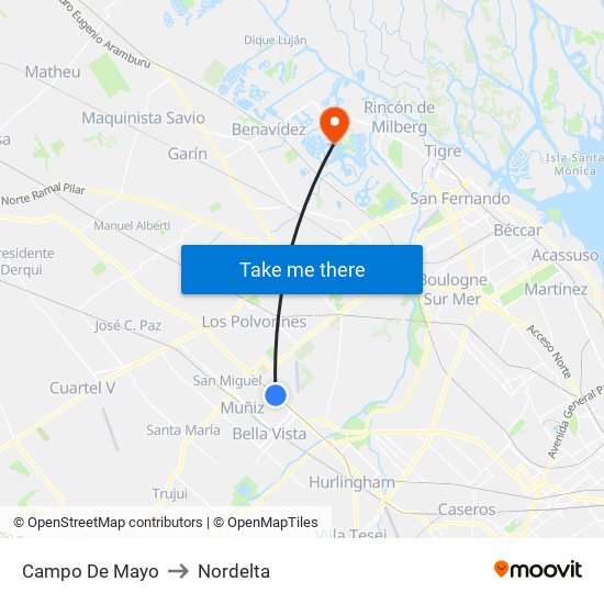 Campo De Mayo to Nordelta map