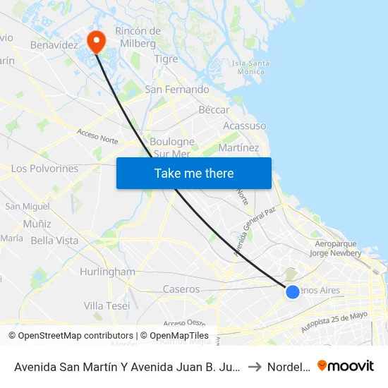 Avenida San Martín Y Avenida Juan B. Justo to Nordelta map