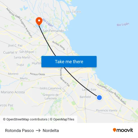 Rotonda Pasco to Nordelta map
