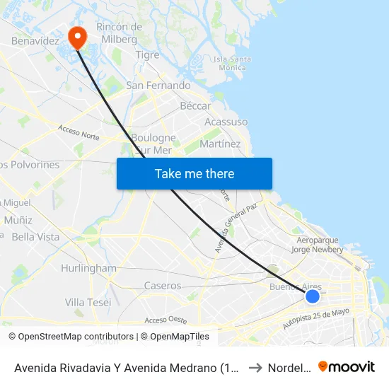 Avenida Rivadavia Y Avenida Medrano (132) to Nordelta map