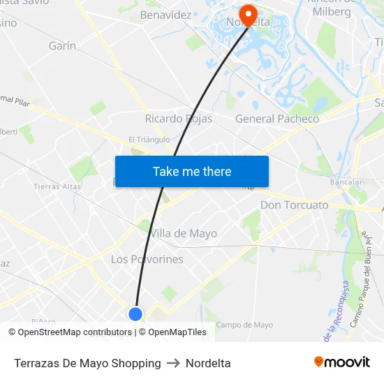 Terrazas De Mayo Shopping to Nordelta map