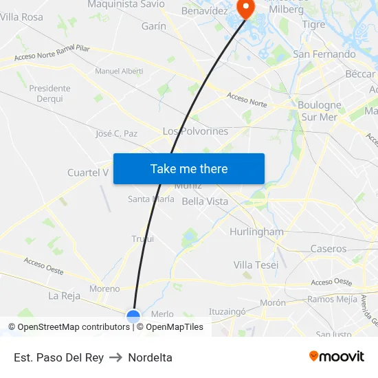 Est. Paso Del Rey to Nordelta map