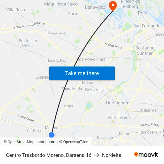 Centro Trasbordo Moreno, Dársena 16 to Nordelta map