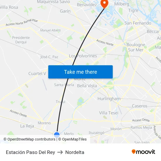 Estación Paso Del Rey to Nordelta map