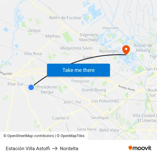 Estación Villa Astolfi to Nordelta map