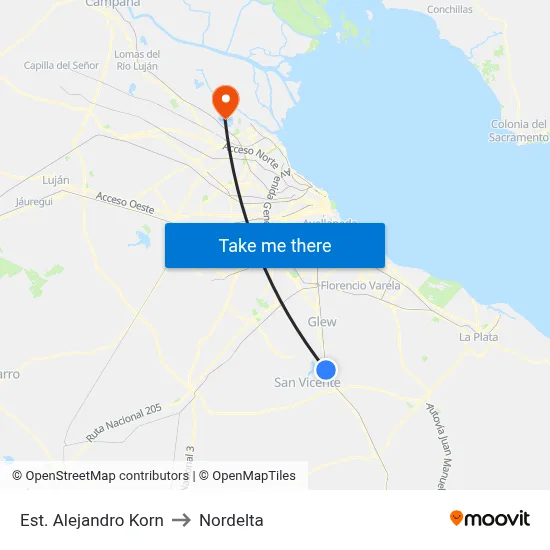 Est. Alejandro Korn to Nordelta map