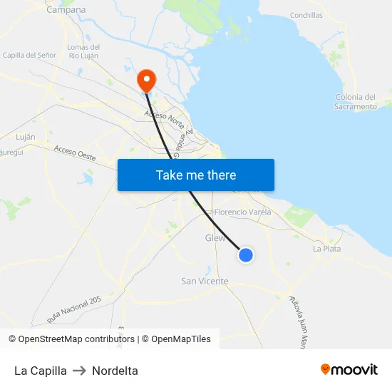 La Capilla to Nordelta map