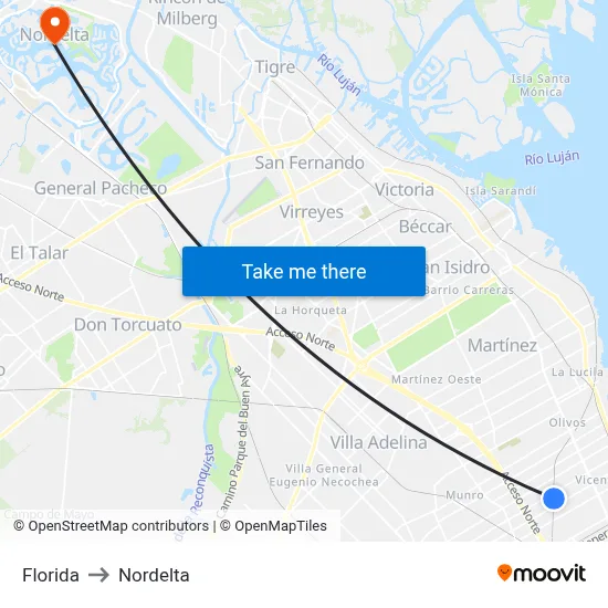 Florida to Nordelta map