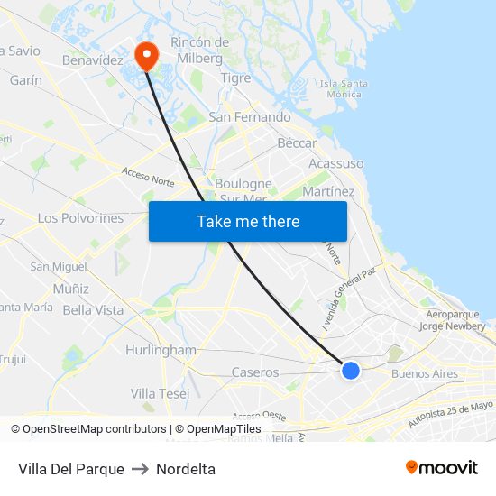 Villa Del Parque to Nordelta map