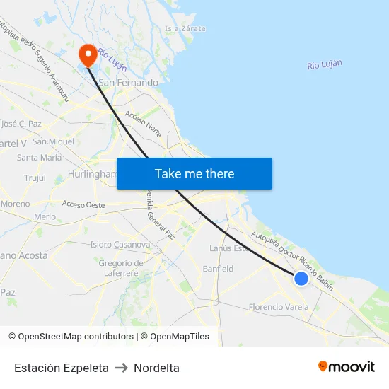 Estación Ezpeleta to Nordelta map