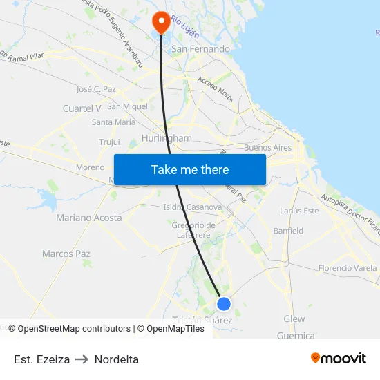 Est. Ezeiza to Nordelta map