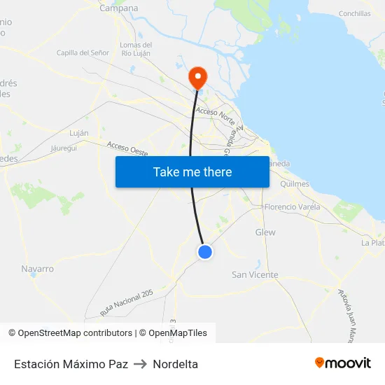 Estación Máximo Paz to Nordelta map