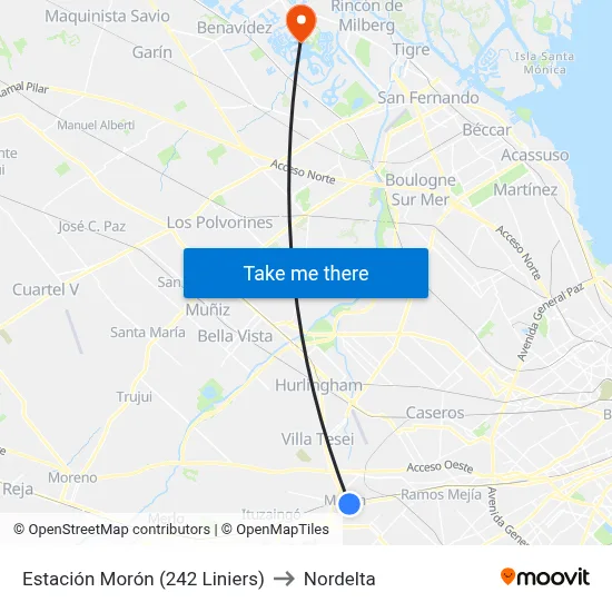Estación Morón (242 Liniers) to Nordelta map