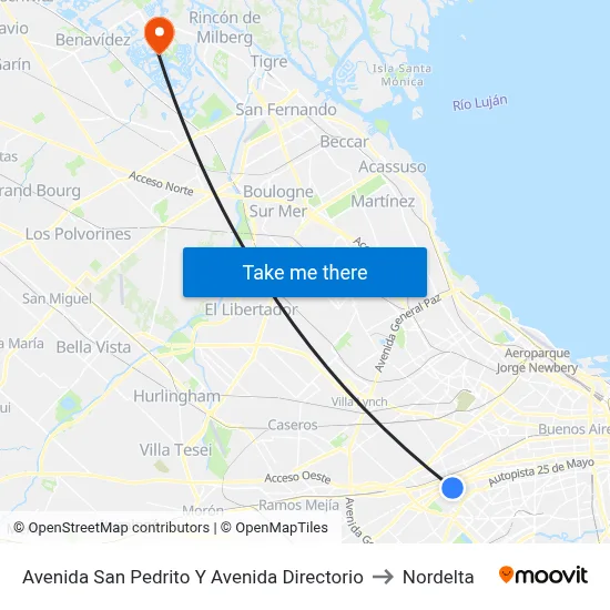 Avenida San Pedrito Y Avenida Directorio to Nordelta map