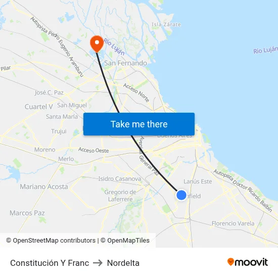 Constitución Y Franc to Nordelta map