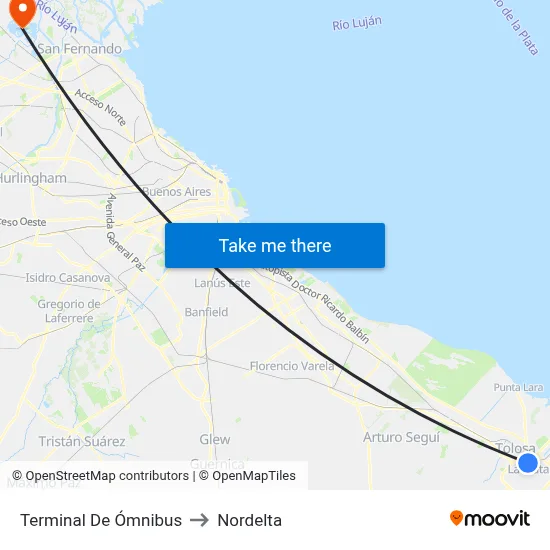 Terminal De Ómnibus to Nordelta map