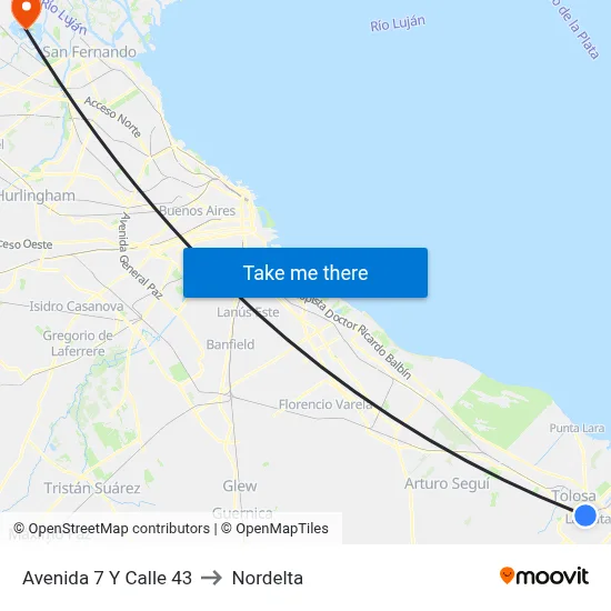 Avenida 7 Y Calle 43 to Nordelta map