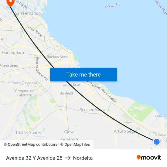 Avenida 32 Y Avenida 25 to Nordelta map