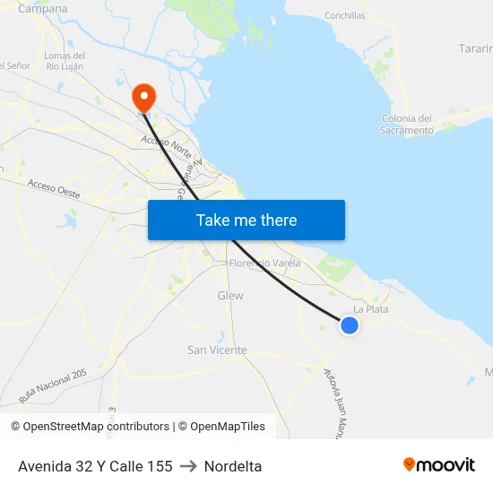 Avenida 32 Y Calle 155 to Nordelta map