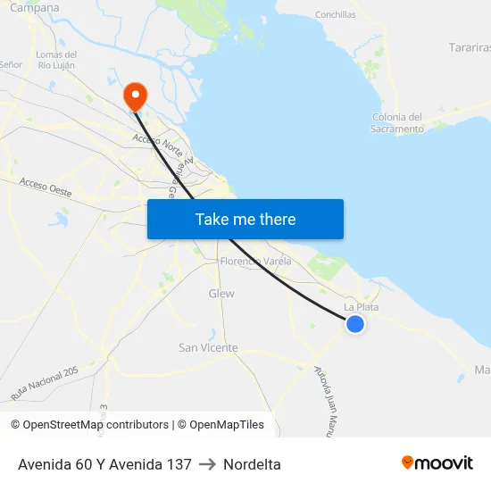 Avenida 60 Y Avenida 137 to Nordelta map