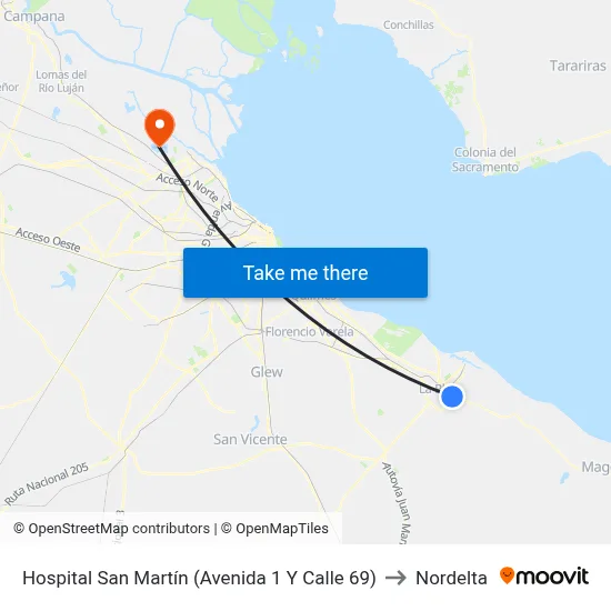 Hospital San Martín (Avenida 1 Y Calle 69) to Nordelta map