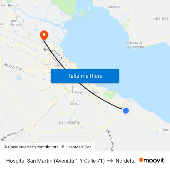 Hospital San Martín (Avenida 1 Y Calle 71) to Nordelta map
