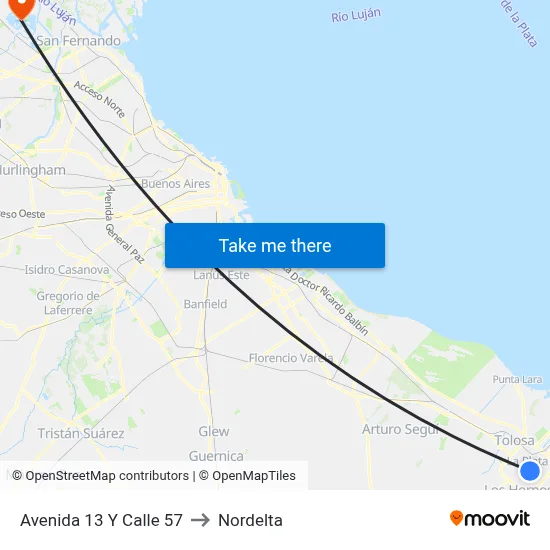 Avenida 13 Y Calle 57 to Nordelta map