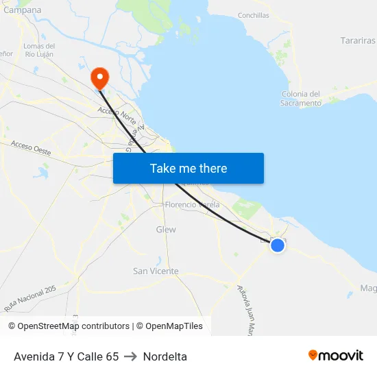 Avenida 7 Y Calle 65 to Nordelta map