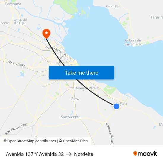 Avenida 137 Y Avenida 32 to Nordelta map
