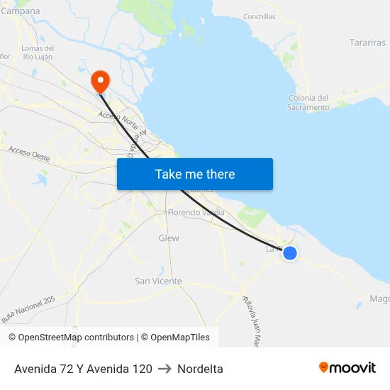Avenida 72 Y Avenida 120 to Nordelta map