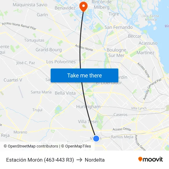 Estación Morón (463-443 R3) to Nordelta map