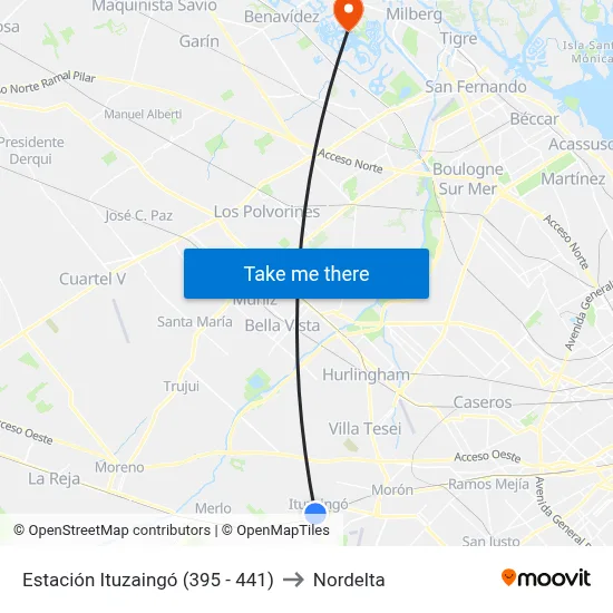 Estación Ituzaingó (395 - 441) to Nordelta map