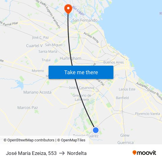 José María Ezeiza, 553 to Nordelta map