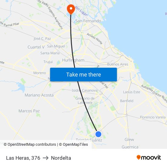 Las Heras, 376 to Nordelta map